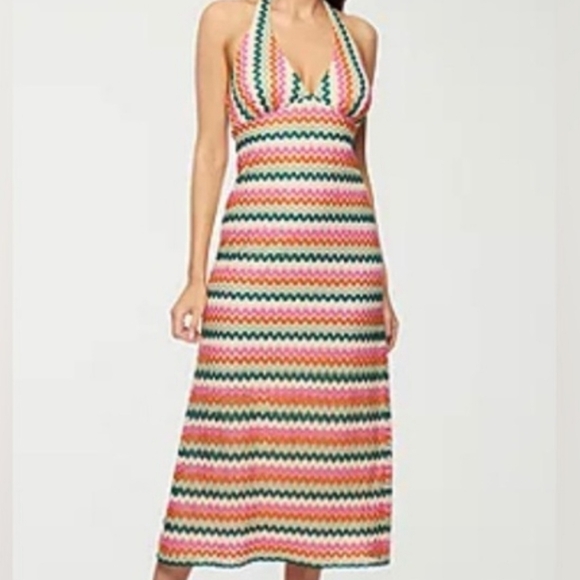 Premier Amour Crochet Halter Sleeveless Chevron Midi Fit + Flare Retro Dress XL - Picture 3 of 9